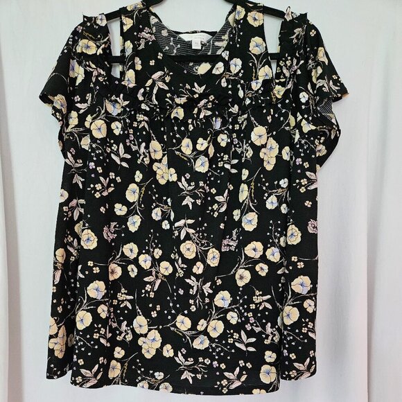 LC Lauren Conrad Women’s Ruffle Cold-Shoulder Top  XL - Picture 1 of 8